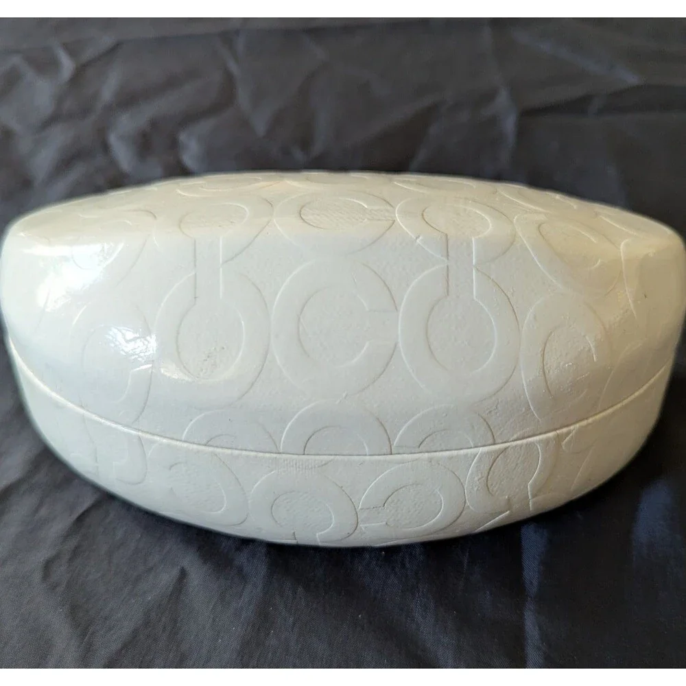 Coach Signature C Embossed Clamshell Eyeglass Case White / Cream Brown Interior